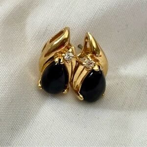 Elegant Gold and Black Teardrop Earrings